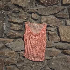 Michael Kors Red and White Geometric Sleeveless Blouse